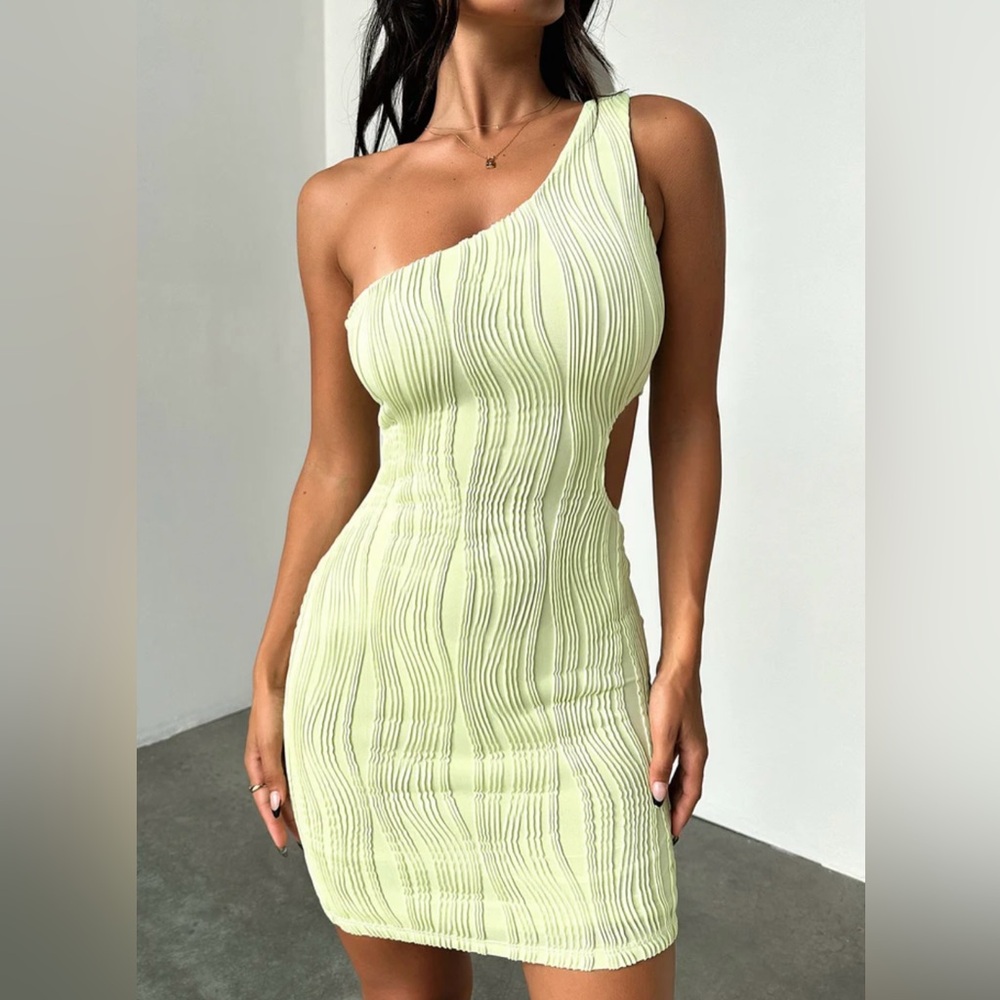 NWT That's So Fetch Mini Dress Womens Green Textured Bodycon Pastel Party Size 6